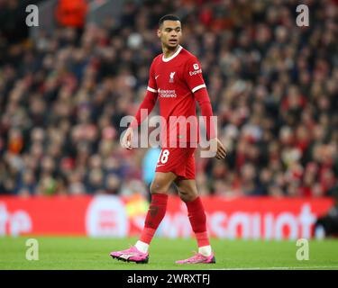Cody Gakpo of Liverpool, during the UEFA Europa League match Liverpool vs Sparta Prague at Anfield, Liverpool, United Kingdom, 14th March 2024  (Photo by Gareth Evans/News Images) Stock Photo