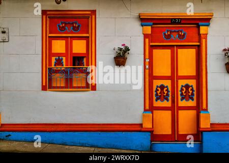 Colorful facade of a house in Jardin, Colombia Stock Photo