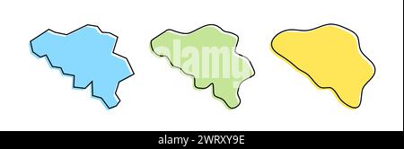 Belgium country black outline and colored country silhouettes in three different levels of smoothness. Simplified maps. Vector icons isolated on white background. Stock Vector