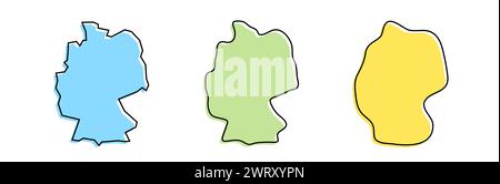 Germany country black outline and colored country silhouettes in three different levels of smoothness. Simplified maps. Vector icons isolated on white background. Stock Vector