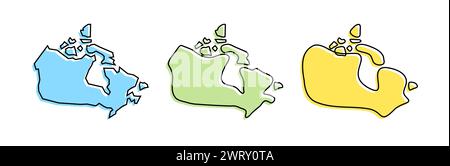 Canada country black outline and colored country silhouettes in three different levels of smoothness. Simplified maps. Vector icons isolated on white background. Stock Vector