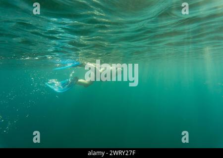A woman snorkels in dreamy waters. High quality photo Stock Photo