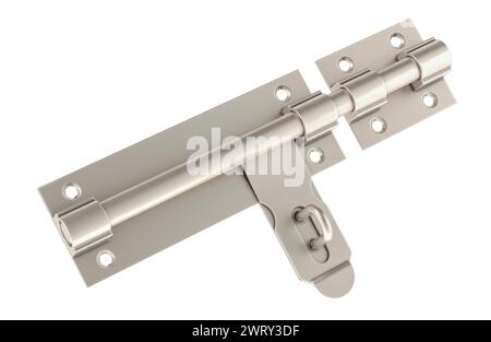 Stainless Steel Door Barrel Bolt with Padlock Clasp, 3D rendering isolated on white background Stock Photo