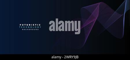 Digital Technology Banner Abstract Purple and Blue Waving Lines Background. Navy Blue or pink gradient with Future technology Diagonal geometric shape Stock Vector