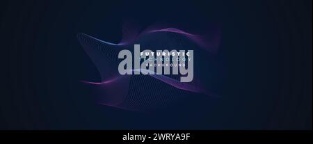 Digital Technology Banner Abstract Purple and Blue Waving Lines Background. Navy Blue or pink gradient with Future technology Diagonal geometric shape Stock Vector