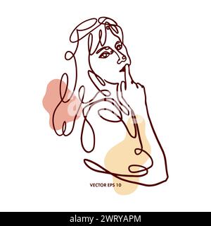 Abstract poster of woman with one line art. Vector illustration. Interior design, banners, cards, labels for cosmetics, covers, gift certificates. Stock Vector