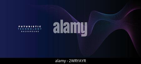 Digital Technology Banner Abstract Purple and Blue Waving Lines Background. Navy Blue or pink gradient with Future technology Diagonal geometric shape Stock Vector