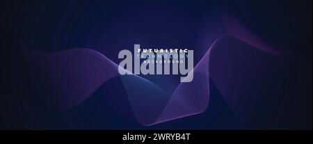 Digital Technology Banner Abstract Purple and Blue Waving Lines Background. Navy Blue or pink gradient with Future technology Diagonal geometric shape Stock Vector