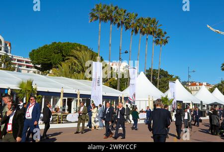 Cannes, France - March 14, 2024: MIPIM - The Global Urban Festival at the Palais des Festivals. Mandoga Media Germany, Real Estate, Immobilien, Immobilier, MAPIC, Trade Fair, Congress Stock Photo