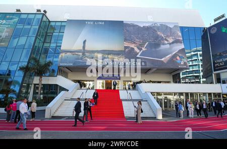 Cannes, France - March 14, 2024: MIPIM - The Global Urban Festival at the Palais des Festivals. Mandoga Media Germany, Real Estate, Immobilien, Immobilier, MAPIC, Trade Fair, Congress Stock Photo