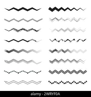Set of various zigzag lines and patterns in black and white. Vector illustration. EPS 10. Stock Vector