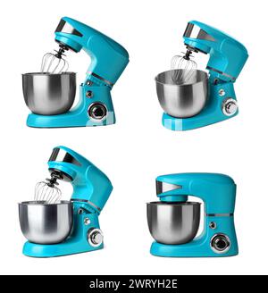 Light blue stand mixers isolated on white, set Stock Photo - Alamy
