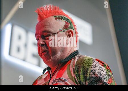 Nottingham, UK. 14th Mar, 2024. Peter Wright portrait during the 2024 BetMGM Premier League Darts, Night 7 at the Motorpoint Arena, Nottingham, England, United Kingdom on 13 March 2024 Credit: Every Second Media/Alamy Live News Stock Photo