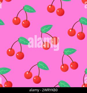 Vibrant summer cute seamless pattern with red juicy cherries. Vector illustration Stock Vector
