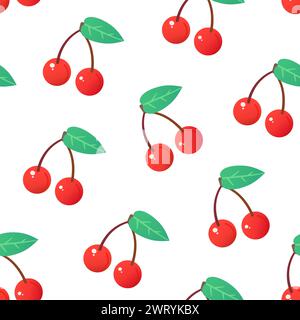 Vibrant summer cute seamless pattern with red juicy cherries. Vector illustration Stock Vector