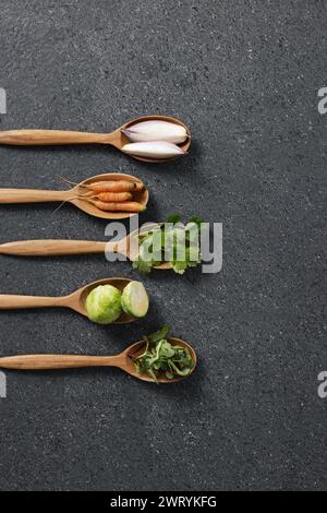 arrangement of tree cutlery with various vegetables Stock Photo