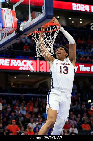 March 14, 2024: Virginia Cavaliers Guard (13) Ryan Dunn dunks the ball during an ACC Men's Basketball Tournament game between the Virginia Cavaliers and the Boston College Eagles at Capital One Arena in Washington, DC Justin Cooper/CSM Stock Photo