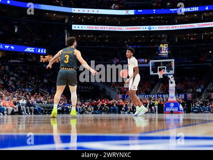 March 14, 2024: Virginia Cavaliers Guard (2) Reece Beekman surveys the field during an ACC Men's Basketball Tournament game between the Virginia Cavaliers and the Boston College Eagles at Capital One Arena in Washington, DC Justin Cooper/CSM Stock Photo