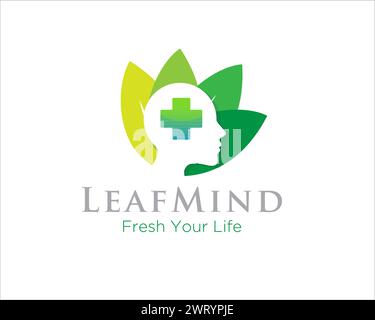 leaf mind health logo designs for medical service and care logo Stock Vector