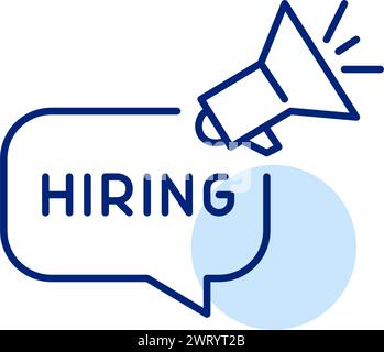Speech bubble with word hiring and megaphone. Job opportunity alert. Pixel perfect, editable stroke icon Stock Vector