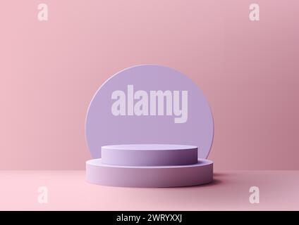 3D purple podium with circles backdrop on pink background is a perfect mockup for product display. vector illustration Stock Vector