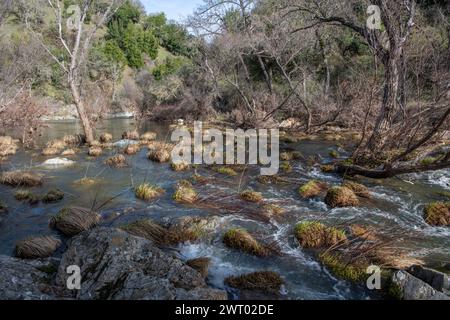 Coyote Creek flowing through the hills of Henry W. Coe State Park in California - the river is a major source of freshwater for the area. Stock Photo