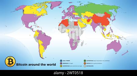 World map of bitcoin spread, vector illustration Stock Vector