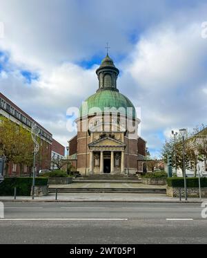 Neoclassical Church with Green Roof, Grand Dome and Ornate Classical Facade Stock Photo