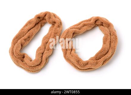 Colorful elastic hair bands on white background. Stock Photo