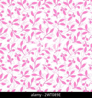 Delicate floral vine seamless pattern with hand drawn plants elements for textile or wallpaper, scrapbook paper. Light pink vector background. Stock Vector