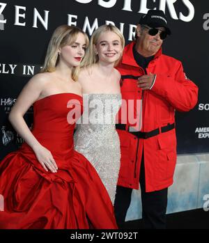 March 14, 2024, New York, New York, USA: Actors McKENNA GRACE, EMILY ALYN LIND and DAN AYKROYD seen at the red carpet arrivals for the New York premiere of â€˜Ghostbusters: Frozen Empireâ€™ held at Lowes AMC Lincoln Square Theaters. (Credit Image: © Nancy Kaszerman/ZUMA Press Wire) EDITORIAL USAGE ONLY! Not for Commercial USAGE! Stock Photo