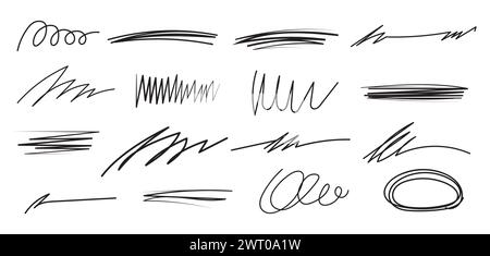 Line brush strokes marker scribble sketch underline. Hand drawn marker scribbles. Stock Vector