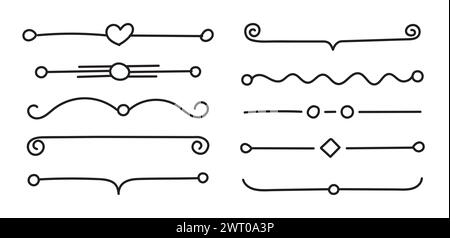 Line dividers decoration in hand drawn style. Vintage element frame isolated illustration. Stock Vector