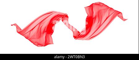 Red fabric cloth flying smooth elegant on white background Stock Photo
