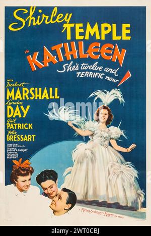 Vintage movie poster for the 1941 film Kathleen feat. Shirley Temple, Herbert Marshall, Laraine Day Stock Photo