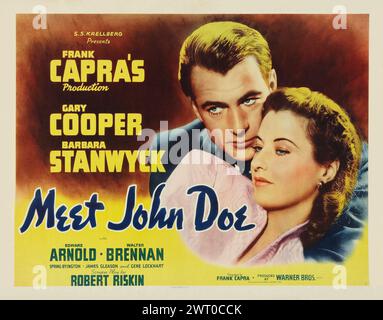 Frank Capra's Meet John Doe (Warner Brothers, 1941). Old film poster. Style B, featuring 1940s movie stars Gary Cooper and Barbara Stanwyck Stock Photo