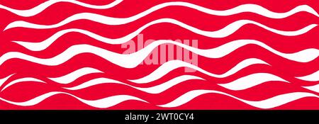 Abstract background. Horizontal wavy lines of different thickness and shape. Red on a white background. Printmaking style. Stock Photo