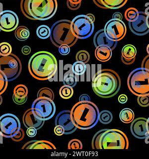 colored coins seamless pattern on a black background. hand drawing. Not AI, Vector illustration Stock Vector