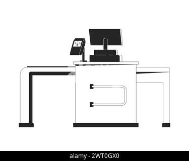Supermarket checkout counter black and white 2D line cartoon object Stock Vector