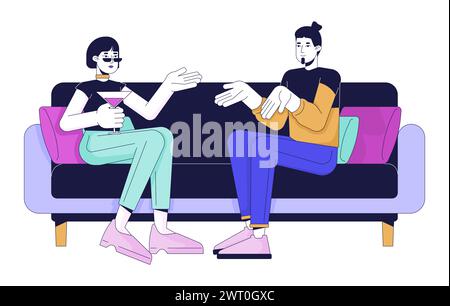 Young couple talking on sofa 2D linear cartoon characters Stock Vector