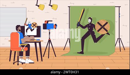 Video game development cartoon flat illustration Stock Vector