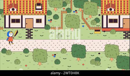 Walkthrough adventure game cartoon flat illustration Stock Vector
