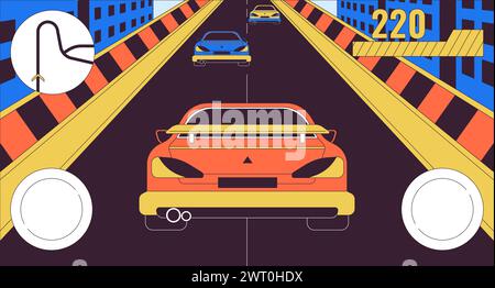 Car racing simulator game 2D linear illustration concept Stock Vector