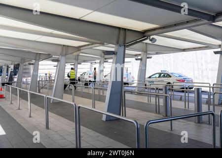 Adelaide airport taxi rank, taxis queue for passengers arriving and departing this domestic and international airport, South Australia Stock Photo