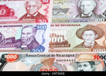 Old Nicaraguan money - cordoba a business background Stock Photo