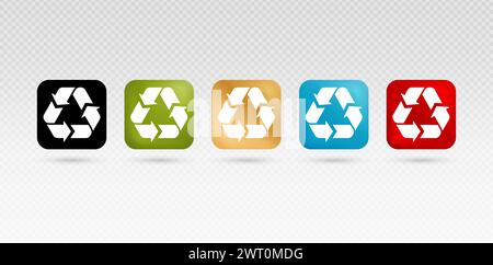 illustration of Recycle icons rectangles rounded corner five models design with isolated backgrounds or cutout for packages label products company Stock Vector