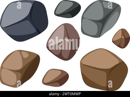 Collection of various shaped and colored stones Stock Vector