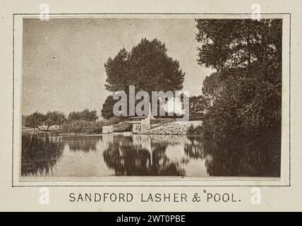 Sandford Lasher & Pool. Henry W. Taunt, photographer (British, 1842 - 1922) about 1886 One of three tipped-in photographs illustrating a printed map of Sandford, Radley, and the surrounding area along the River Thames. The photograph shows a view of a pool of water on the river known as the Sandford Lasher. The Sandford Weir is visible on the edge of the pool with a stone memorial (dedicated to those who drowned in the pool) standing at the center. (Recto, mount) lower center, below image, printed in black ink: 'SANDFORD LASHER & POOL.' Stock Photo