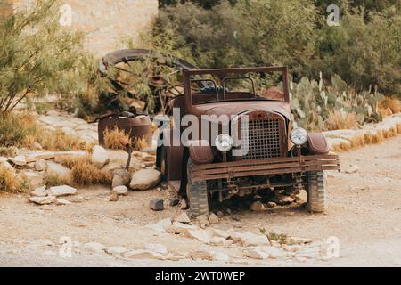 Rusty Broken Down Antique Car in Terlingua Texas Stock Photo