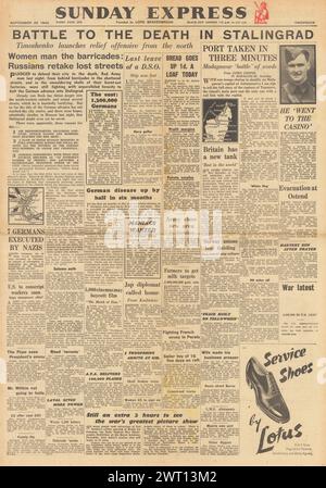 1942 Sunday Express front page reporting Battle of Stalingrad and British Army advance in Madagascar Stock Photo